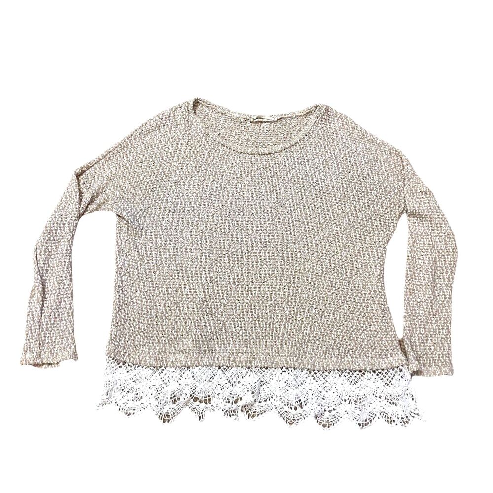 Entro knit sweater crochet bottom beige white L grannycore cozy casual boho